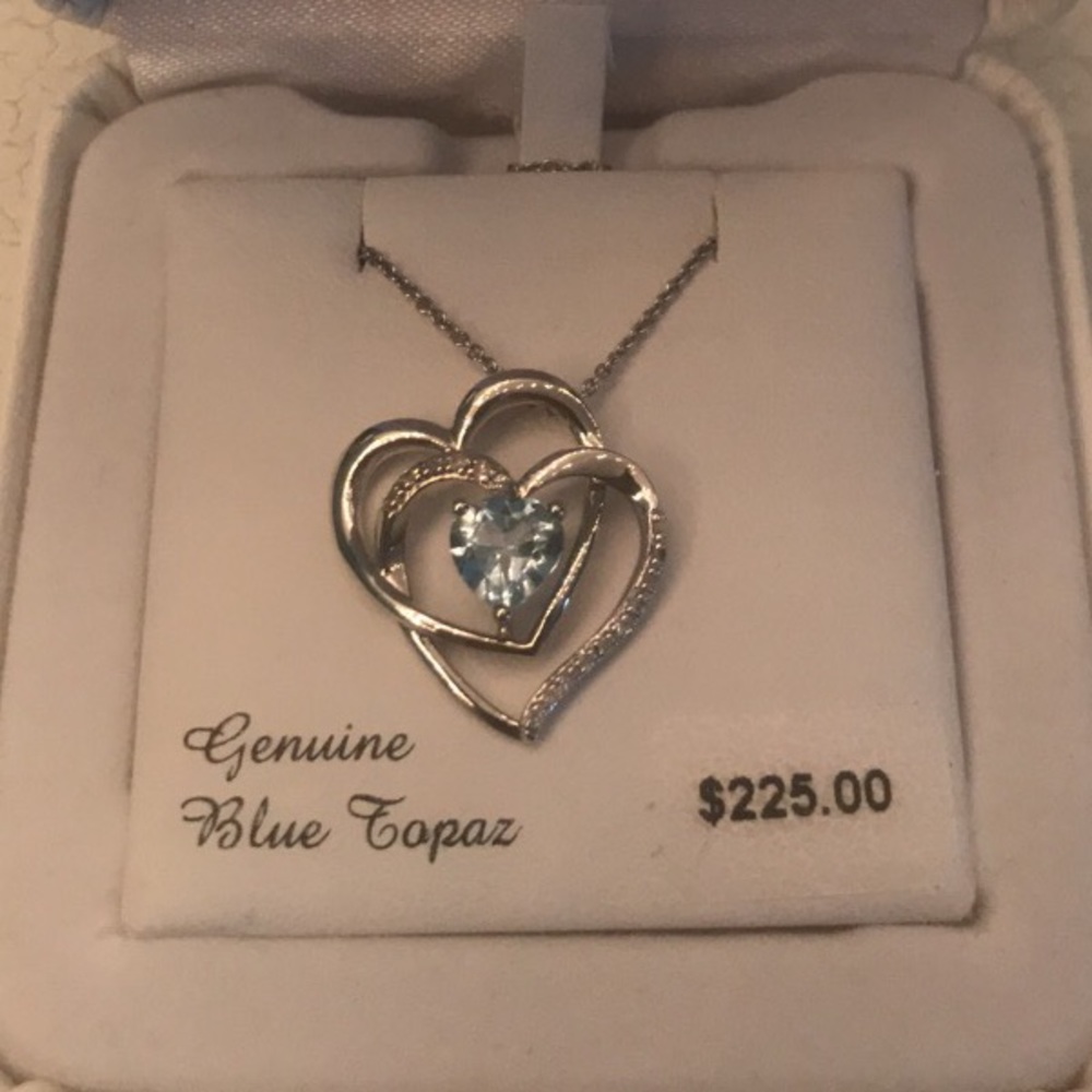 Blue Topaz & Diamond Heart Necklace